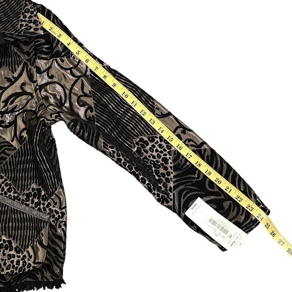 TanJay Women Sweater Jacket Size 14 Animal Print Shimmer Open Front Fringe Trim - Picture 10 of 10